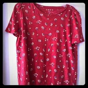 Loft Linen T. Red floral print; petite large. NWOT